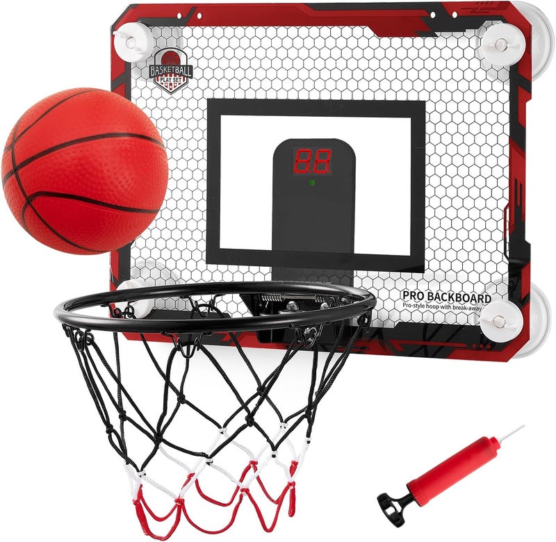 BOHEN Indoor Mini Basketball Hoops with Powerful Suction Cup, Stick to Windows, Wooden Doors, Smooth Walls - Basketball Backboard Indoor Bedroom Office for Kids Teens Adults - Image 1